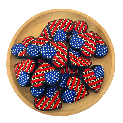20pcs Silicone Focal Beads Independence Day US Heart Leopard Print 2