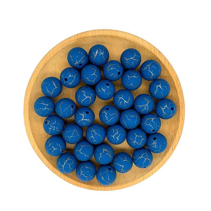 50pcs 15mm Printed Crackle Silicone Beads Colorful Design 17
