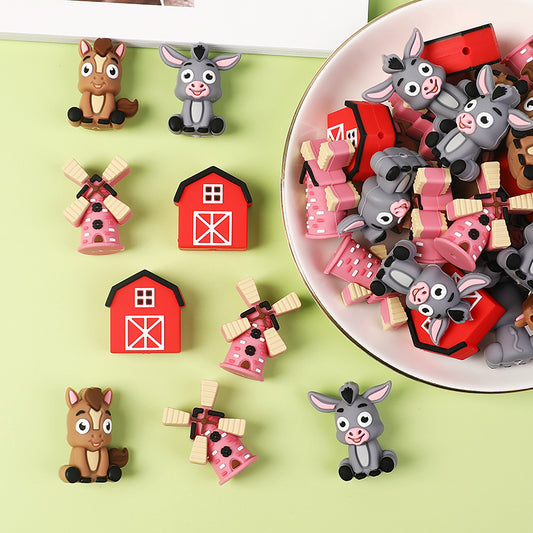 20Pcs Silicone 3D Focal Beads Farm Animal Theme Variety Set