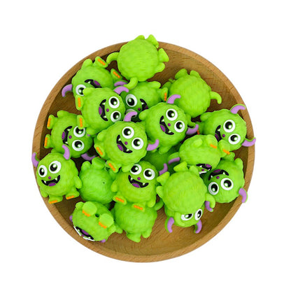 20Pcs Silicone 3D Focal Beads Green Cute Monster Front Facing 3