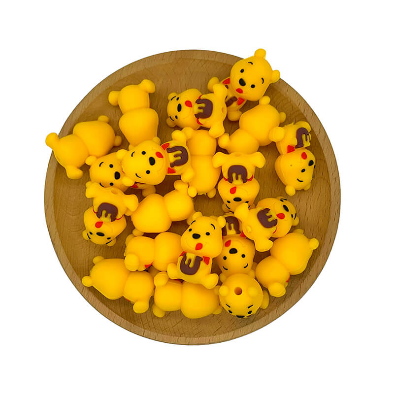 Silicone 3D Focal Beads Yellow Bear Round Ears Holding Honey Pot 2
