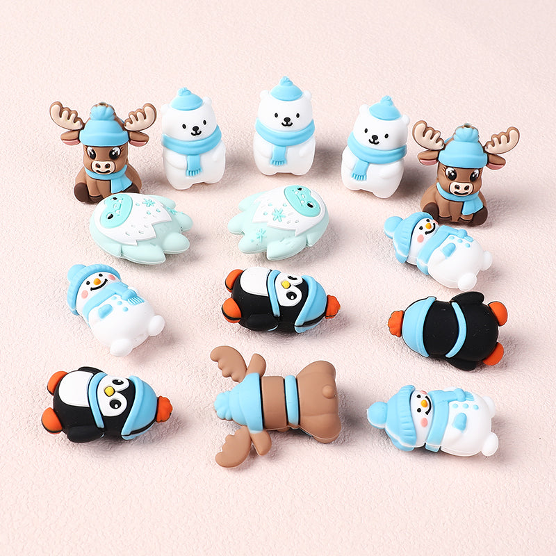 20Pcs Silicone 3D Focal Beads Polar Bear Snow Monster Winter Theme 2