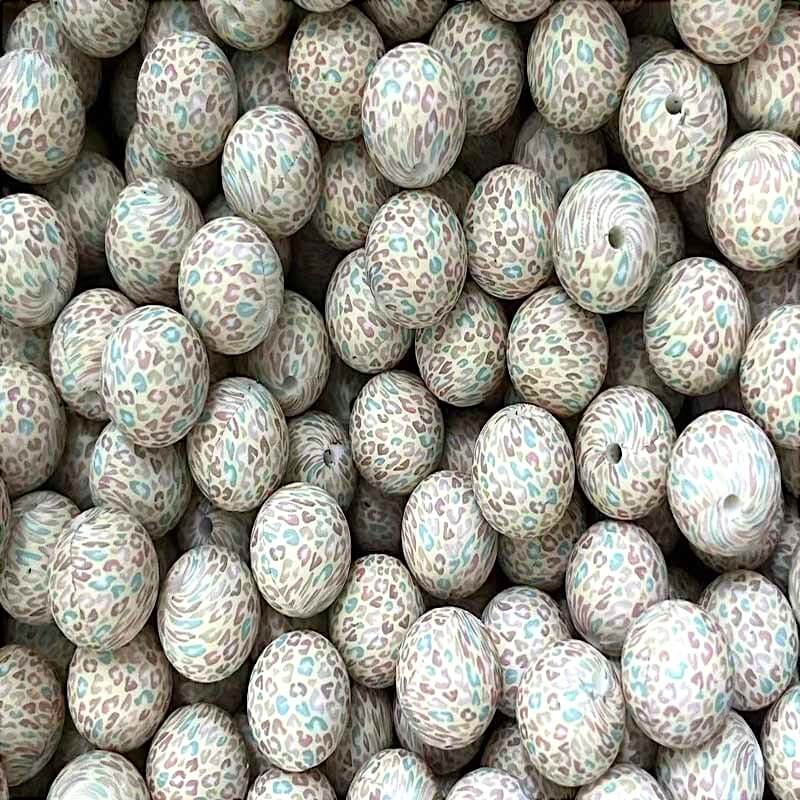 50pcs 15mm Leopard Silicone Beads Printed Design Multi Color