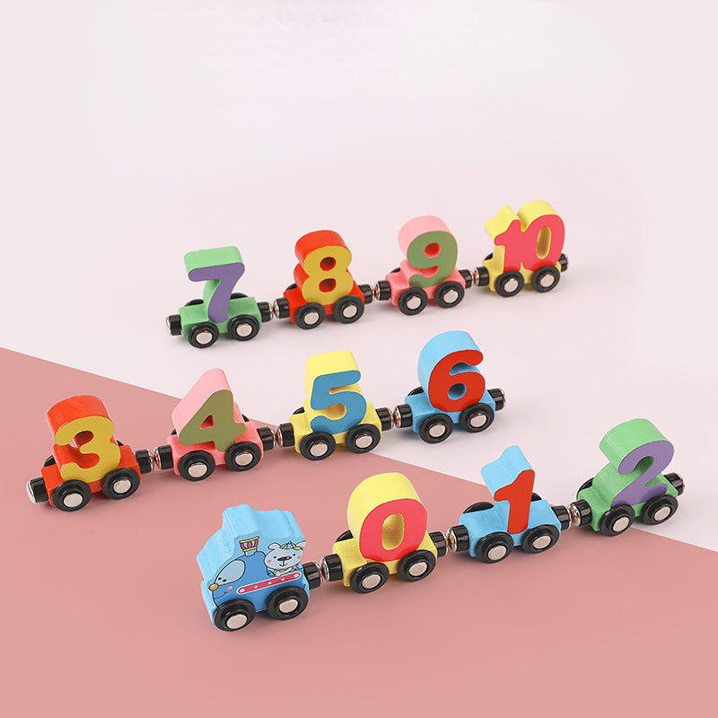 Wooden Montessori Toys Magnetic Digital Number Car Train for Kids 4