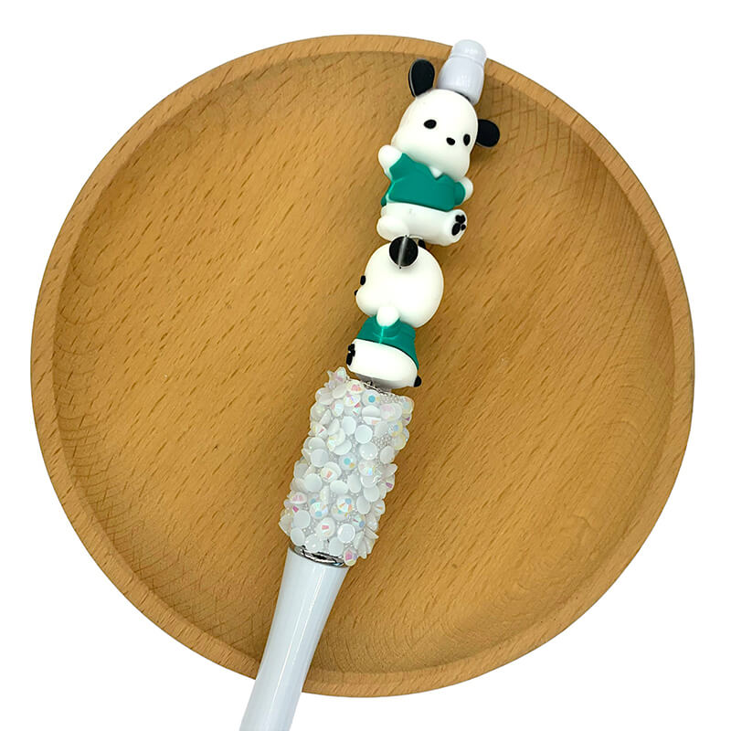 Silicone 3D Focal Beads White Dog Character Wearing Shirt Front Facing 2