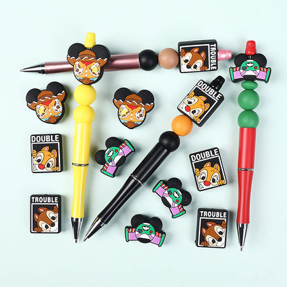 20Pcs Silicone Focal Beads Round Ear Mouse Character with Cowboy Hat and Space Helmet 7