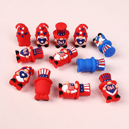 20Pcs Silicone 3D Focal Beads Independence Day Dwarf USA Theme 3