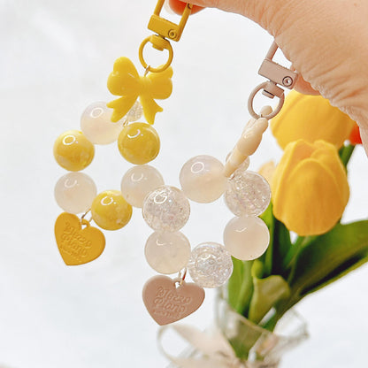 Bow Silicone Bead Wristlet Keychain with Acrylic Beads 12x4.5cm 5