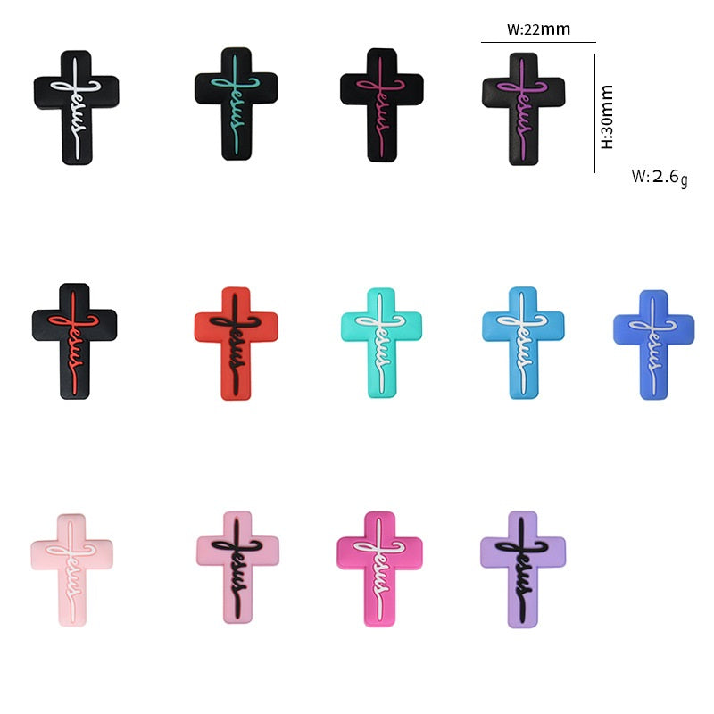 20pcs Silicone Focal Beads Jesus Cross Printed Text Design
