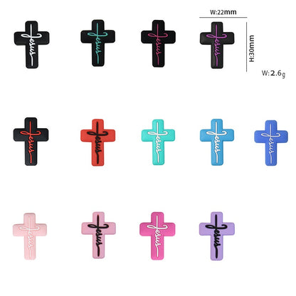 20pcs Silicone Focal Beads Jesus Cross Printed Text Design
