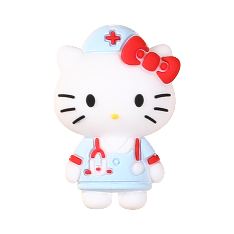 20Pcs Silicone 3D Focal Beads White Cat Wearing Nurse Hat with Stethoscope 14