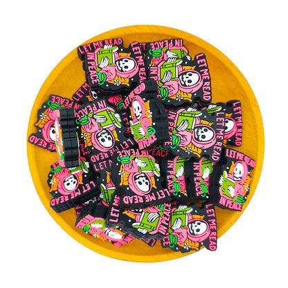 Silicone Focal Beads Skeleton Reading Book with Text Let Me Read in Peace 2