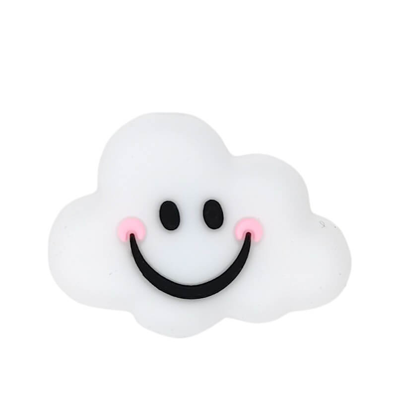Silicone Focal Beads White Smiling Cloud Face Design