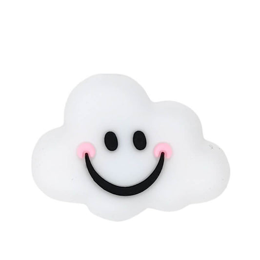 Silicone Focal Beads White Smiling Cloud Face Design