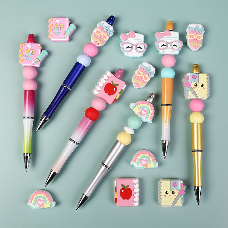 20Pcs Silicone Focal Beads Q Version Learning Stationery Assorted Shapes 9