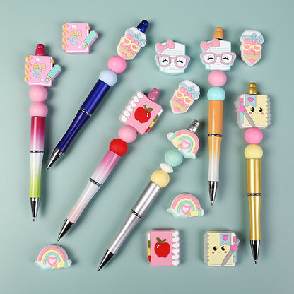 20Pcs Silicone Focal Beads Q Version Learning Stationery Assorted Shapes 9