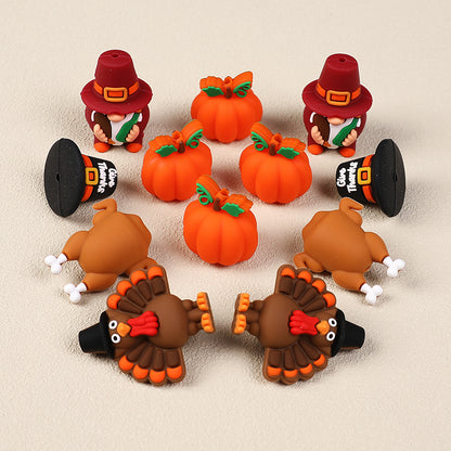 20Pcs Silicone 3D Focal Beads Thanksgiving Theme Turkey Pumpkin Hat Designs 3