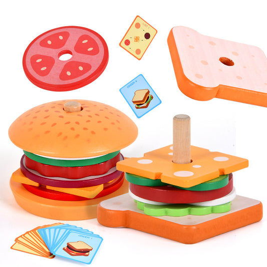 Wooden Burger Sandwich Simulation Montessori Toys for Kids