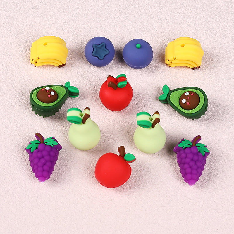 20Pcs Silicone 3D Focal Beads Fruity Aroma Mixed Fruit Shapes 4