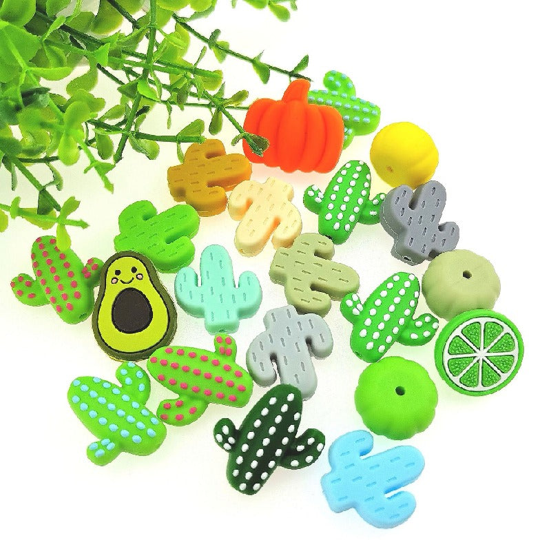 20pcs Silicone Focal Beads Cactus Design Various Colors 2