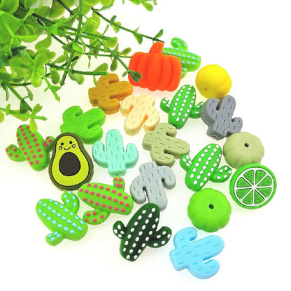20pcs Silicone Focal Beads Cactus Design Various Colors 2