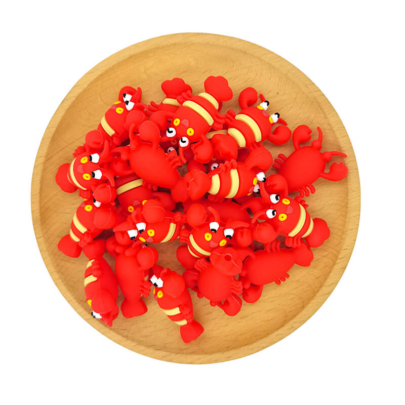 Silicone 3D Focal Beads Cute Smile Crayfish Front Facing 2