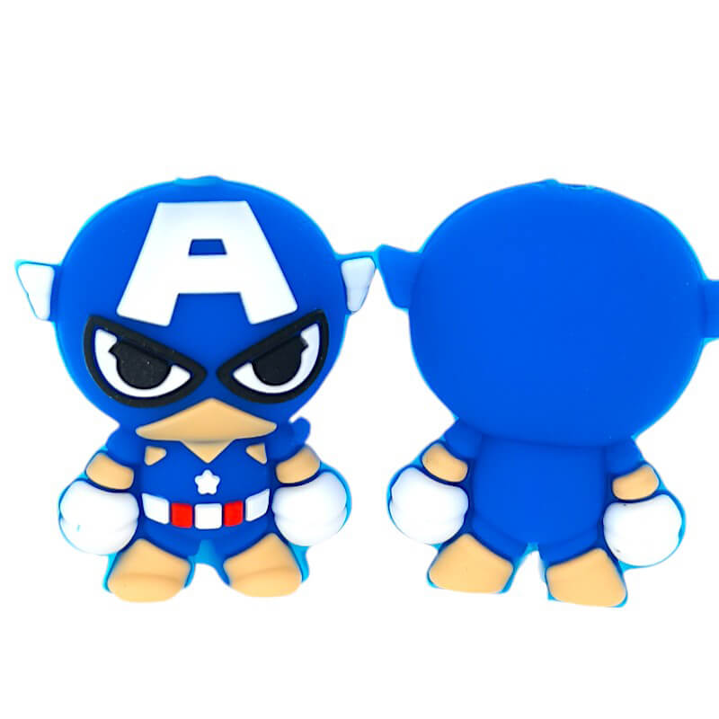 Silicone 3D Focal Beads Blue Alien Character Large Ears Front Facing