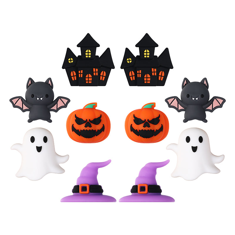 20Pcs Silicone 3D Focal Beads Halloween Theme Bat Ghost Haunted House