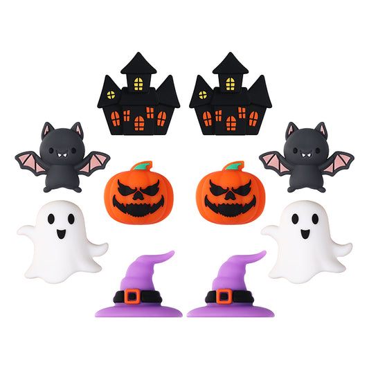 20Pcs Silicone 3D Focal Beads Halloween Theme Bat Ghost Haunted House