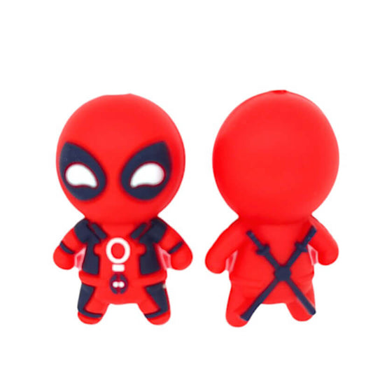 Silicone 3D Focal Beads Red Masked Superhero Figure with Crossed Straps