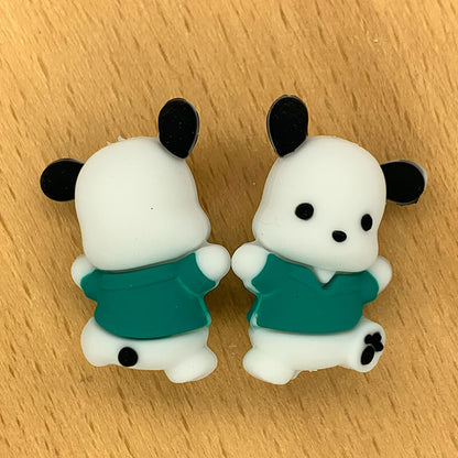 Silicone 3D Focal Beads White Dog Character Wearing Shirt Front Facing