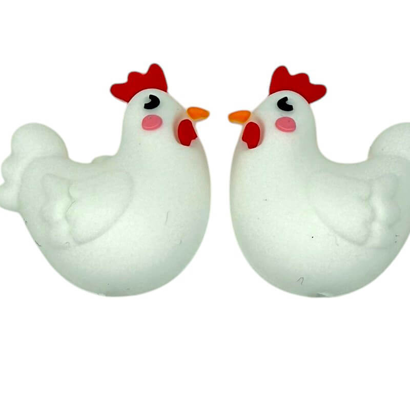 20Pcs Silicone 3D Focal Beads White Rooster Front Facing