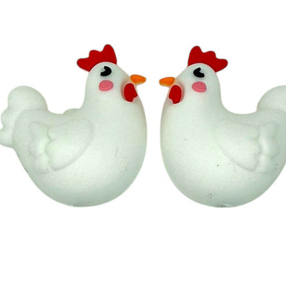 20Pcs Silicone 3D Focal Beads White Rooster Front Facing