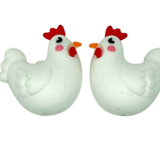 20Pcs Silicone 3D Focal Beads White Rooster Front Facing