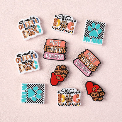 Silicone Focal Beads Leopard Dog Mom Series with Text and Paw Prints 6