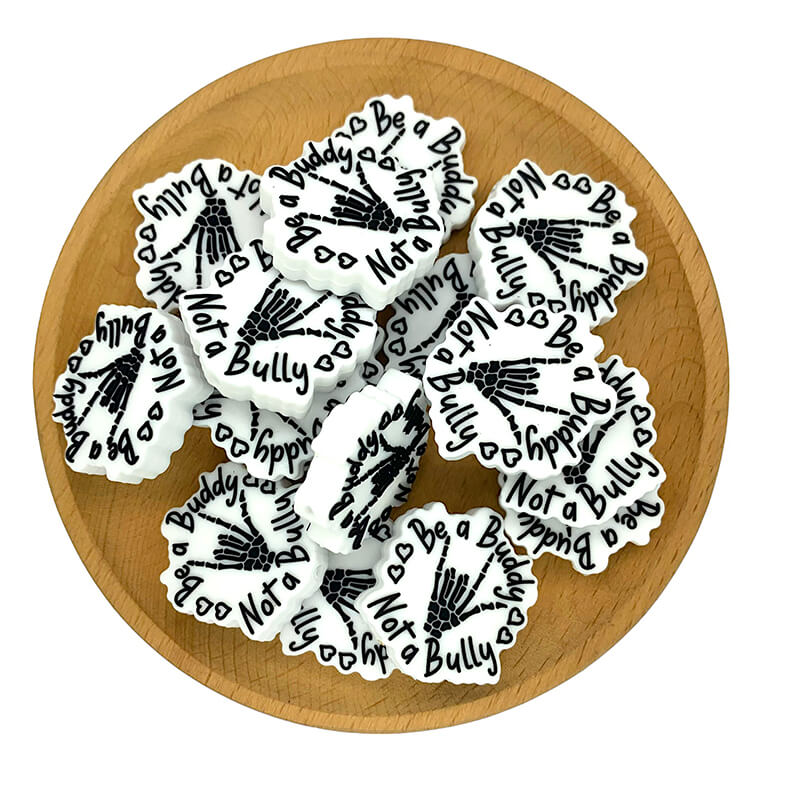 Silicone Focal Beads Be a Buddy Not a Bully Text with Skeleton Hand 2