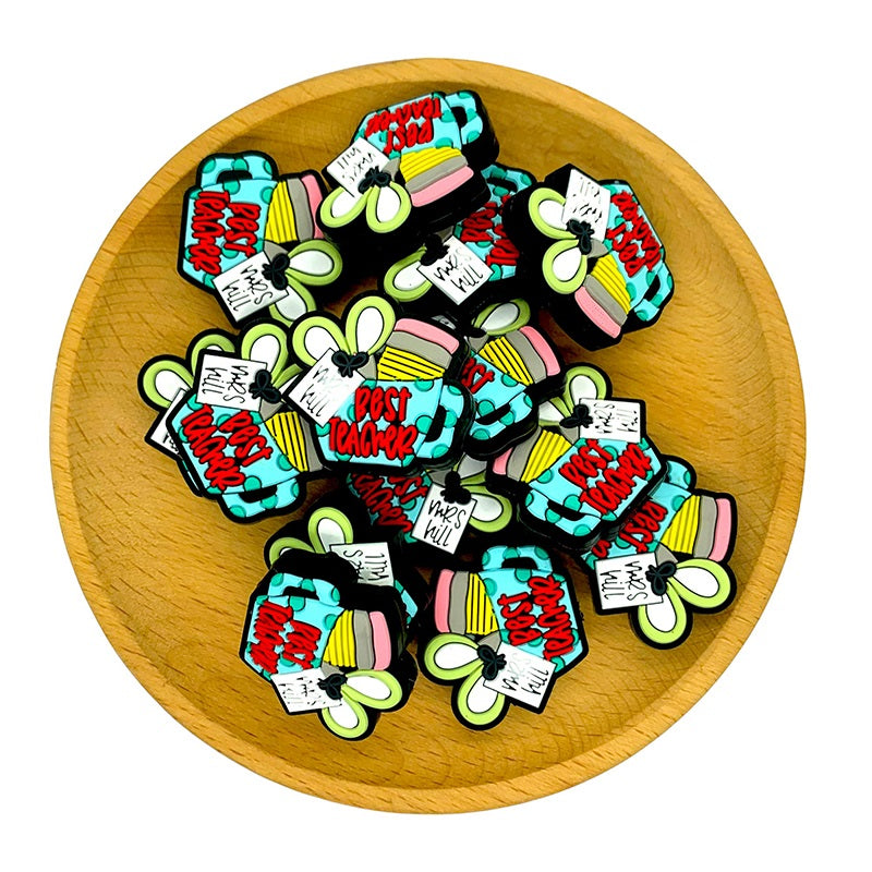 20pcs Silicone Focal Beads Best Teacher Mug with Pencil and Scissors 2