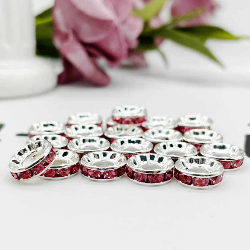 100pcs 10mm Large Hole Rhinestone Spacer Beads Copper Metal Frame 14