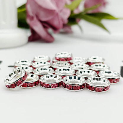 100pcs 10mm Large Hole Rhinestone Spacer Beads Copper Metal Frame 14