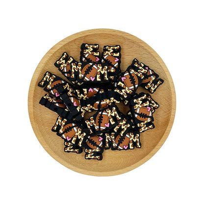 20pcs Silicone Focal Beads Rugby Mom Letter with Football Detail 2