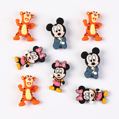 20Pcs Silicone 3D Focal Beads Round Ear Mouse Character with Bow and Orange Tiger Pose 3
