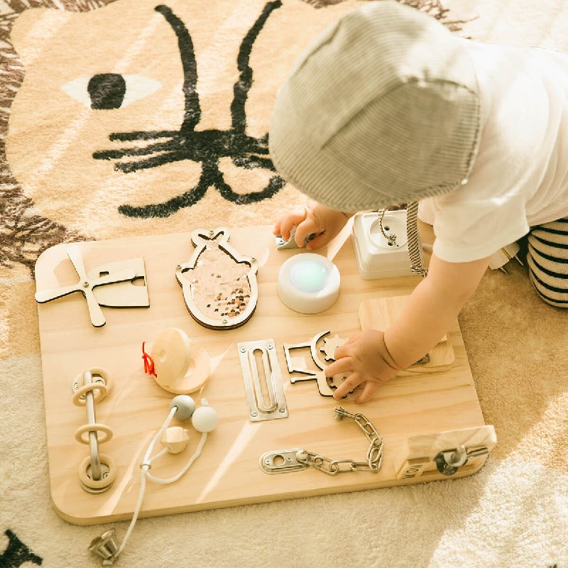 Wooden Montessori Busy Board Unlocking Toy for Toddlers 4