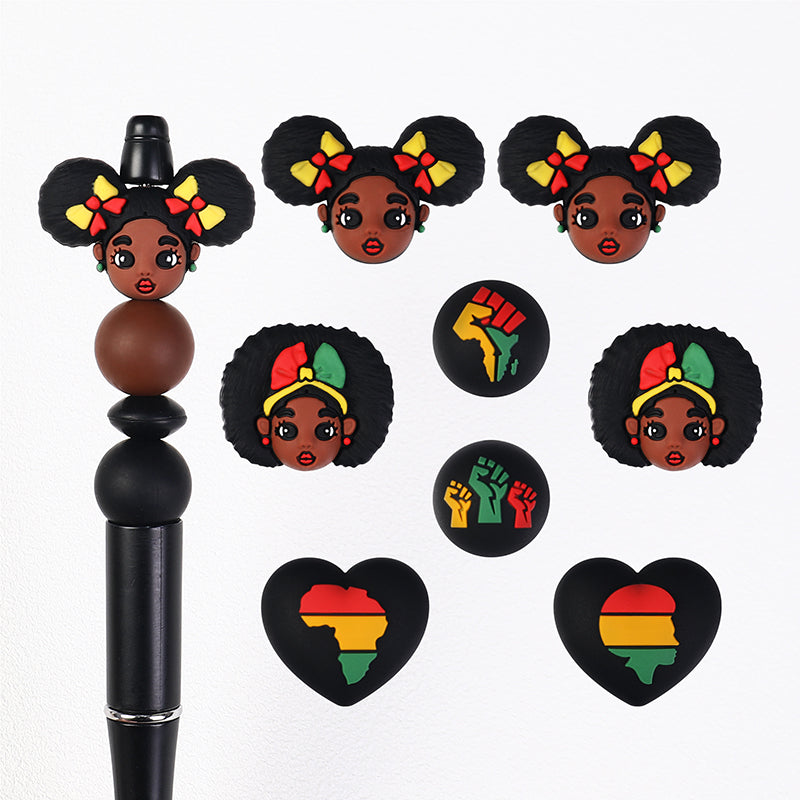 20Pcs Silicone 3D Focal Beads Black June Festival Motifs Variety 2