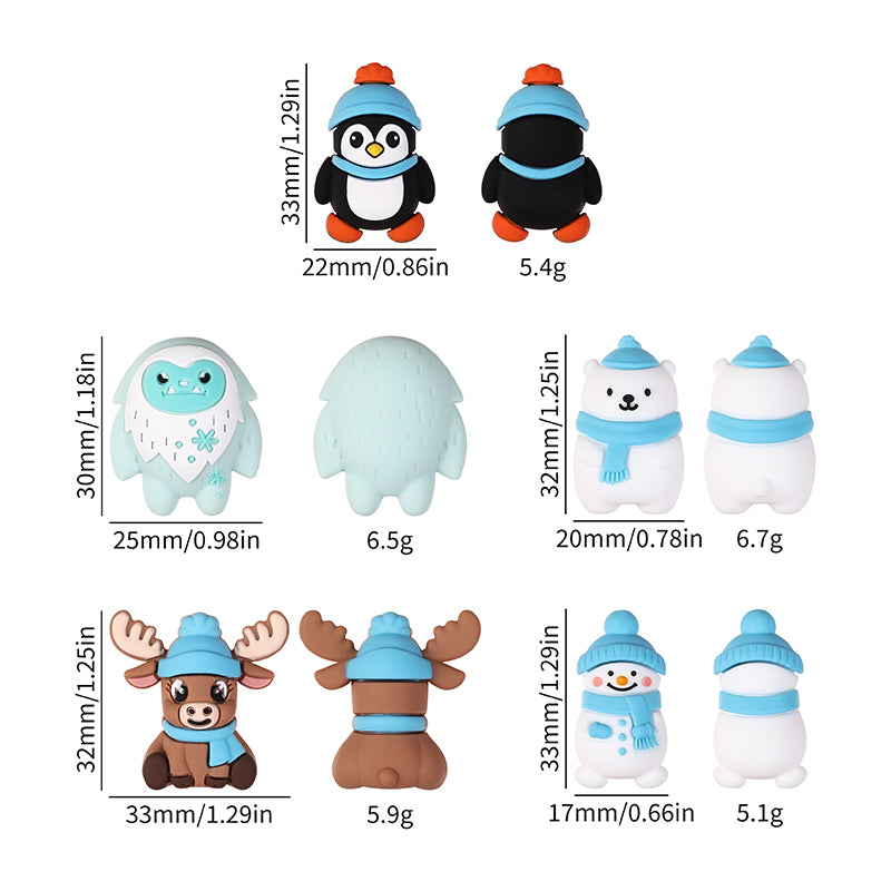 20Pcs Silicone 3D Focal Beads Polar Bear Snow Monster Winter Theme 9