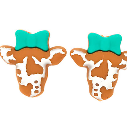 Silicone 3D Focal Beads Highland Cow Wearing Bow 2
