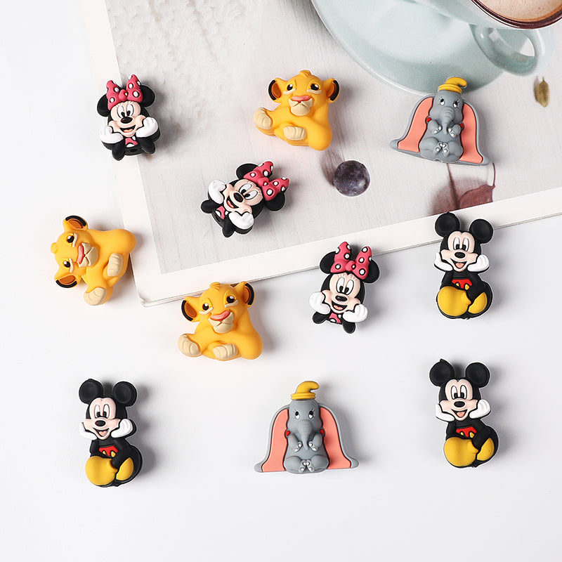 20Pcs Silicone 3D Focal Beads Round Ear Mouse Character Yellow Bear Round Tummy Large Gray Elephant Big Ears 3