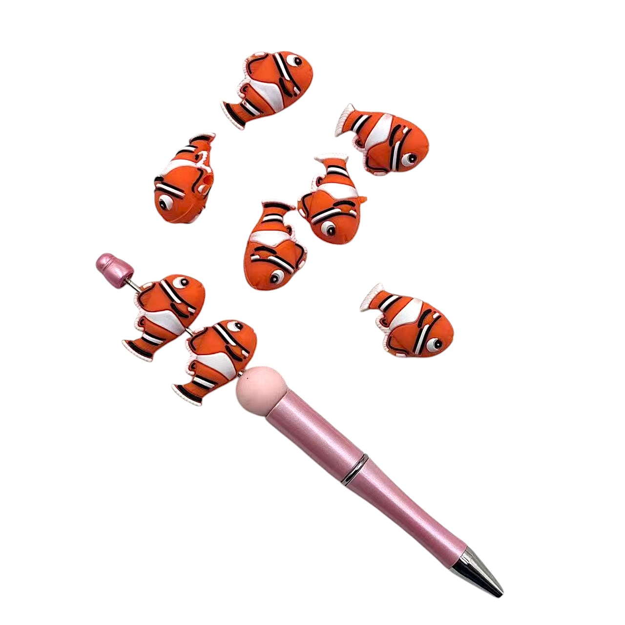 20Pcs Silicone 3D Focal Beads Cute Fish Side Profile Orange 3