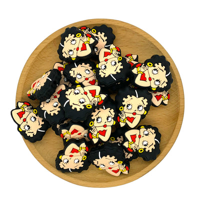 20pcs Silicone Focal Beads Retro Woman Face with Heart Top 2