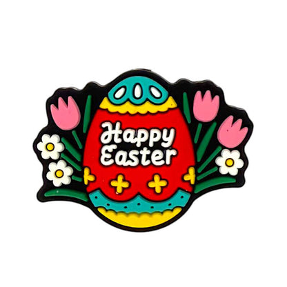 Silicone Focal Beads Flower Easter Egg Happy Easter Text