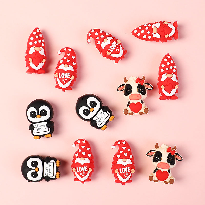 20Pcs Silicone 3D Focal Beads Valentine S Day Theme Animal Love Front Facing 3